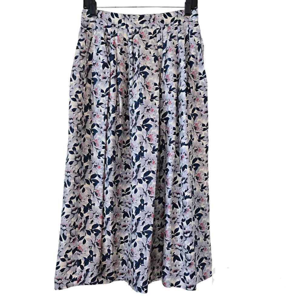 Jos. A Bank Vintage Women's Linned  Maxi Skirt Floral Print‎ 100% Silk Size 12